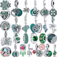 2022 New Green Series Tree Four Leaf Clover Parrot Sparkling Beads Fit Original Pandora Charms 925 Silver Bracelet Women Jewelry