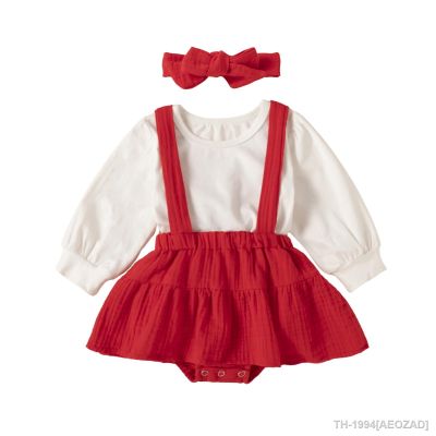 ☊▣℡ Ma baby-conjunto de roupas vermelhas para meninas 0-24m natal camiseta branca saia com babados roupas outono primavera dd40