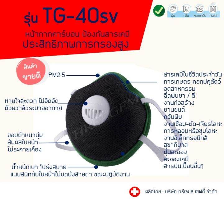 ป้องกันฝุ่น-pm-2-5-รุ่นtg-49sv-หน้ากากคาร์บอนสำหรับป้องกัน-กลิ่น-ฝุ่น-ควัน-สารเคมี