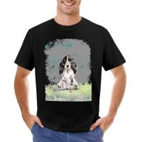 Kaus Spaniel Hitam Dan Putih Untuk Pria, T-Shirt Pendek Ukuran Besar Untuk Pria S-4XL-5XL-6XL