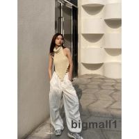 ♞ Bigmall- กางเกงขากว้างลําลอง เอวต่ํา ทรงหลวม พร้อมกระเป๋า สีพื้น สําหรับผู้หญิง