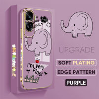 เคส PMP สำหรับ Honor 90 5G 90 Lite 5G ฟรีสายคล้องเคสลายช้างสีม่วงขอบสี่เหลี่ยมชุบเคสโทรศัพท์หรูหราชุบเคสโทรศัพท์นิ่ม