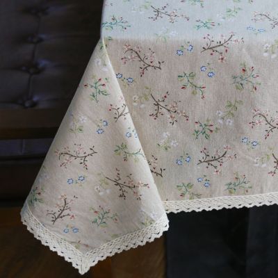 【High-end cups】แฟชั่นผ้าปูโต๊ะผ้าลินินพิมพ์ดอกไม้มัลติฟังก์ชั่ปกตารางสี่เหลี่ยมผืนผ้าผ้าปูโต๊ะ WithEdge