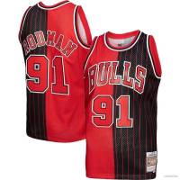 Sy3 เสื้อกีฬาบาสเก็ตบอล NBA Rodman Bulls Retro Jersey Red Splicing สําหรับผู้ชาย และผู้หญิง พลัสไซซ์ YS3