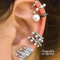 ✈ พร้อมส่ง : ต่างหูเซ็ทโบฮีเมี่ยนคริสตัลและไข่มุก  Crystal &amp; Pearl Bohemain Stud Earring Set.