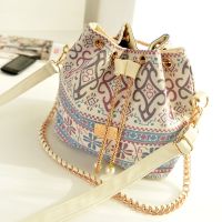 --238812Womens bag☁✜▲ Ms spring new tide bag personality aglet printed canvas BaoMinZu wind bucket bag shoulder bag handbag