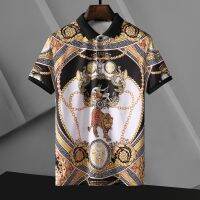 xzx180305    2022ss versacs Versace001 new middle-aged tide British print short-sleeved loose lapel fashion short-sl