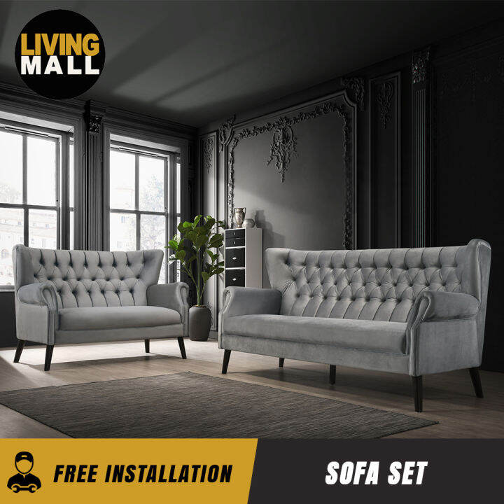 Living Mall Lydia 2+3 Seater Sofa Set High Back Velvet Fabric in Light