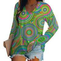 ♝㍿ Colorful Circles T Shirt Winter Retro Psychedelic 60s Korean Fashion T-Shirts Long Sleeve Modern Tee Design Tees Big Size