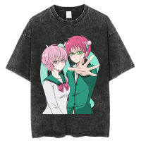 Camiseta Vintage Lavada Unisex,Ropa De Anime Japonés The Strastrous Life Of Saiki K, Harajuku De Gran Tamaño,100 Algodón เสื้อยืดคุณภาพสูง