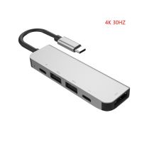 【New release】 USB 3.0พอร์ตความเร็วสูง Type-C Hub USB-C ถึง4K 30HZ HD แล็ปท็อป Rj45 Gigabit Ethernet เครือข่าย PD