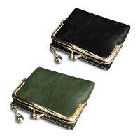 2 Pcs WomenS Short Wallet Bifold Retro Multifunction Coin Purse with Zip and Kiss Lock, Green &amp; Black