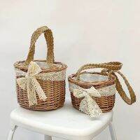 Portable Wicker Basket Rattan Storage Basket Box Picnic Small Basket Fruit Flower Baskets With Handle Weaving Desktop Organizer