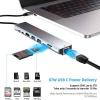 【Chat-support】 Aziz Electronics USB 3.0พอร์ตความเร็วสูง Type-C ฮับเป็น4K HDMI ชาร์จ8 In 1อะแดปเตอร์มัลติฟังก์ชั่อ่านการ์ดความจำ RJ45อินเตอร์