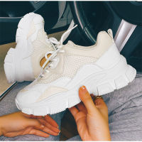 Women Chunky Vulcanized Shoes Mesh Breathable Lace-Up Patchwork Female Sneakers Comfortable Daddy Shoes Ladies Sports Footwear