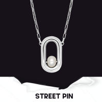 A.CEMI Pin Pearl Necklace มุกแท้ สร้อยคอมุกแท้ สร้อยคอเงินแท้ ชุบทอง 18K โรสโกลว์