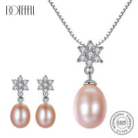 DOTEFFIL 925 Sterling Silve 8mm Pearls AAA Zircon Star Earring18 inches Box Chain Necklace For Women Wedding Engagement Jewelry