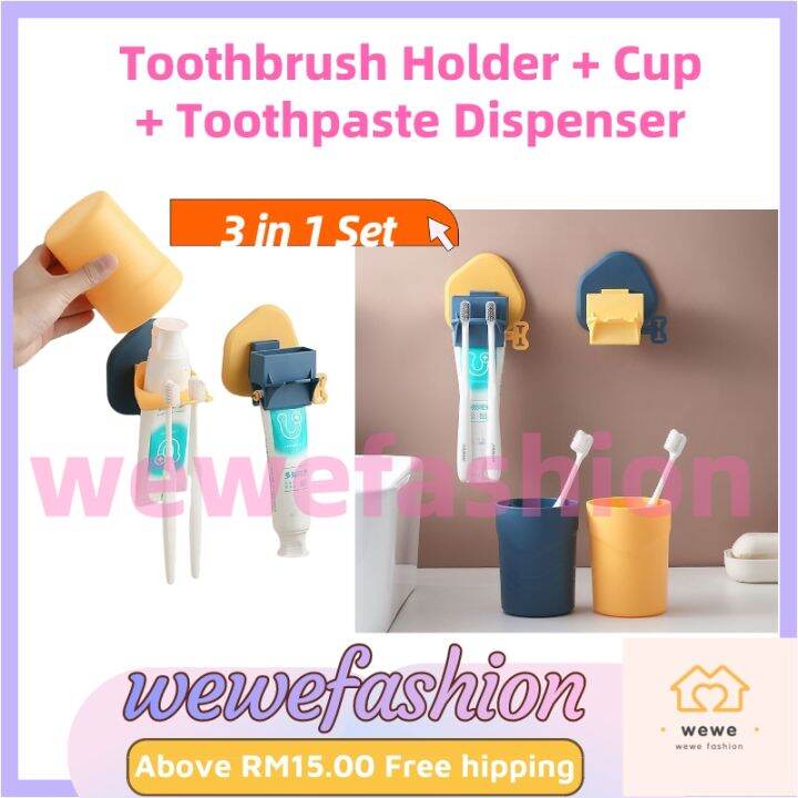 Plastic Toothbrush Holder with Gargle Cup Wall Suction Cups Rack Shaver
