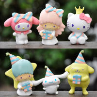 6Pcs Kawaii Sanrio Cinnamoroll My Molody Pompompurin Little Twin Stars การ์ตูน Pvc Action Figure ตุ๊กตาเครื่องประดับสำหรับของเล่น