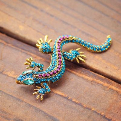 Funny Lizard Rhinestone Brooch Pin Women Geckos Party Dorcus Pin and Brooch Clothes Jewelry Vintage Metal Brosch