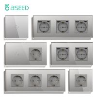 Bseed EU Standard 1/2/3Gang Light Touch Switches Home Wall Switches Gray Glass Sensor Switches Type-c USB Power Charge Sockets Power Points  Switches