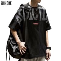 Suikone เสื้อยืดแขนสั้นผ้าฝ้ายผู้ชายใหม่ เสื้อพิมพ์ลายตัวอักษรฤดูร้อน เสื้อยืดอินเทรนด์ทุกแบบ 9128