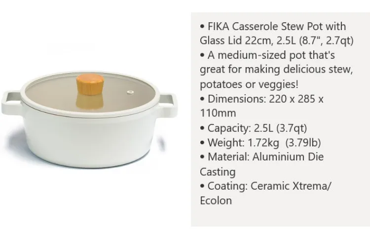 FIKA 2.7QT Stock Pot, Glass Lid (8.7/ 22cm)