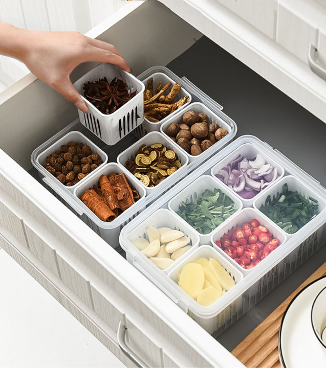 ตู้เย็นเก็บความสดตากผลไม้ในครัวสำหรับจัดเก็บกระเทียมแบบหกช่อง