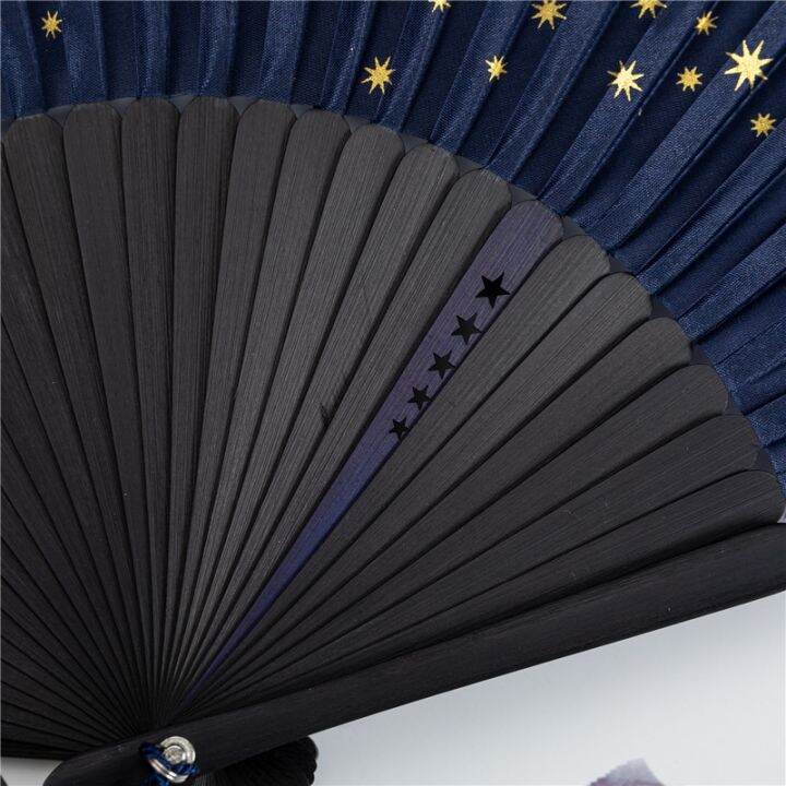 cw-1pcs-starry-sky-pattern-portable-folding-fans-chinese-style-summer-bamboo-craft-fan-wedding-decoration-dance-props