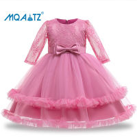 MQATZ Summer Kids Long Sleeve Dress For Girl Children Costume Party Pure Lace Princess Dresses Flower Baby Girls Vestido 3-10 Years L5275