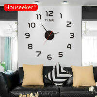 Houseeker นาฬิกาติดผนังบ้าน3D Diy,สติกเกอร์กระจกอะคริลิกสำหรับตกแต่งบ้านห้องนั่งเล่นนาฬิกาควอตซ์แบบเงียบ