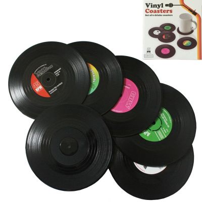 【CW】✻๑☂  2/4/6 Vinyl Table Drink Cup  decorative vinyl records Coaster Resistant Placemats for