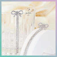 [petite by PRAKYRE] Long Ribbon Sparkle Earring  - ต่างหูระย้าโบว์ยาว น่ารัก สไตล์เกาหลี