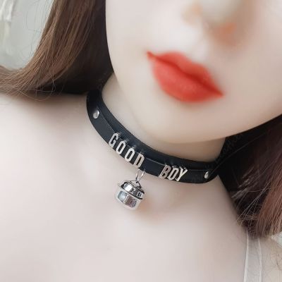 Sexy PU Leather Choker With Letter Metal Bell Pendant Couple Collar Necklaces for Boy and Girl Goth Jewelry Birthday Party Gifts Adhesives Tape