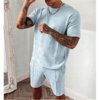 【hot seller】 2021 summer mens cross-border hot style European and short-sleeved two-piece set sports casual suit men