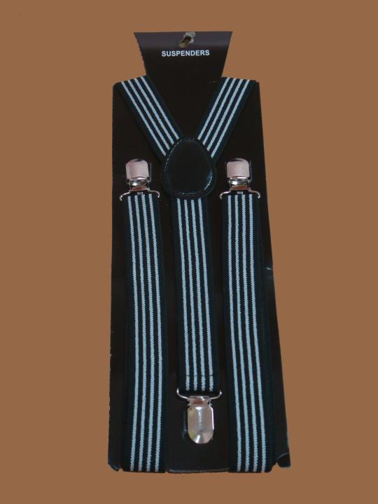 สายเอี๊ยม Suspenders พื้นดำ ลายทางสีขาวสี่แถบ