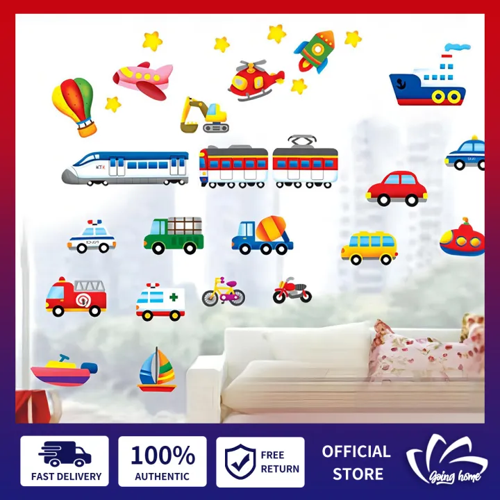 Car Transportation Wall Stickers Decals Kids Peel and Stick Vinyl Wallpaper  Traffic Sign Education Wall Art Mural Home Decor for Kids Nursery Bedroom  Living Room Childrens Room Classroom Background Decoration Poster |