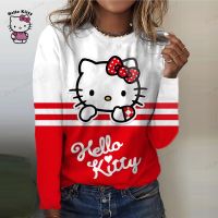 Womens Sweet T shirt Tee HELLO KITTY Casual Holiday Weekend Floral Painting Long Sleeve Flower Print Round Neck Basic Spring