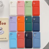 Casing Ponsel Kantung Slot Kartu Warna Solid untuk OPPO A16 A54 A55 F19 Realme 8 C21 C25 Reno 5 6 6Z Temukan X3 Pro Sampul TPU Fundas