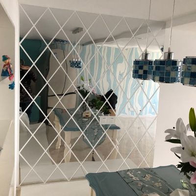 3D Decorative Mirror Wall Sticker DIY Diamonds Triangles Acrylic Wallpaper Living Room Home Decoration