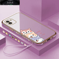 AnDyH Casing Case For Samsung Galaxy A03 Case Fashion Cute Cartoon Dogs Luxury Chrome Plated Soft TPU Square Phone Case Full Cover Camera Protection Anti Gores Rubber Cases For Girls