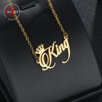 Goxijite Trendy Customized Name Pendant Necklace For Women Crystal Stone Crown Stainless steel Nameplate Choker Anniversary Gift