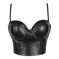 Short imitation leather with chest and shoulder straps and back buckle ladies wear sexy lingerie