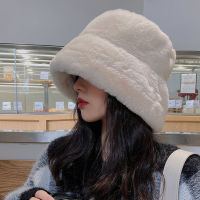 Fashion Faux Fur Winter Bucket Hat For Women Girl Solid Thickened Soft Warm Fishing Cap Outdoor Vacation Hat Cap Lady