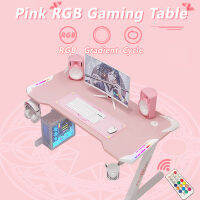 LifeStyle โต๊ะเล่นเกม สีชมพู เก้าอี้เล่นเกมส์ สีชมพู โต๊ะคอมพิวเตอร์ RGB มีรูปทรงขาZ โต๊ะเกม มีไฟ RGB มีไฟ LEDสวย ไม่แสบตา หน้าโต๊ะหุ้มคาร์บอ