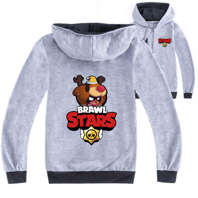 Brawl-Starss Boy S Spring And Autumn Hooded Zipper Sweater Cotton + Polyester Jacket For Boys 15 Years Old Girls Black/grey Kid S Clothing Long Sleeve 3-16 Yrs