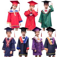 top●4-12 Years Kids Graduation Dress Boys Girls Bachelor Hat Gown Set Robe Costume Kindergarten Primary School Photography Clothes with Cap Certificate