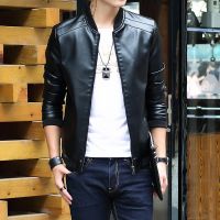 【Ready Stock】PU Leather Jacket Men Casual Contracted Fitted Jointed Outerwear