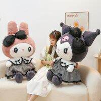 Sanrio ชุดเดรสลูกไม้สีดำ Kuromi ตุ๊กตามือตุ๊กตาเมโลดี้ของฉันหมอนอิงโซฟาการ์ตูนน่ารักของขวัญวันเกิดของเล่นโกธิคสีเข้มสำหรับเด็กผู้หญิง