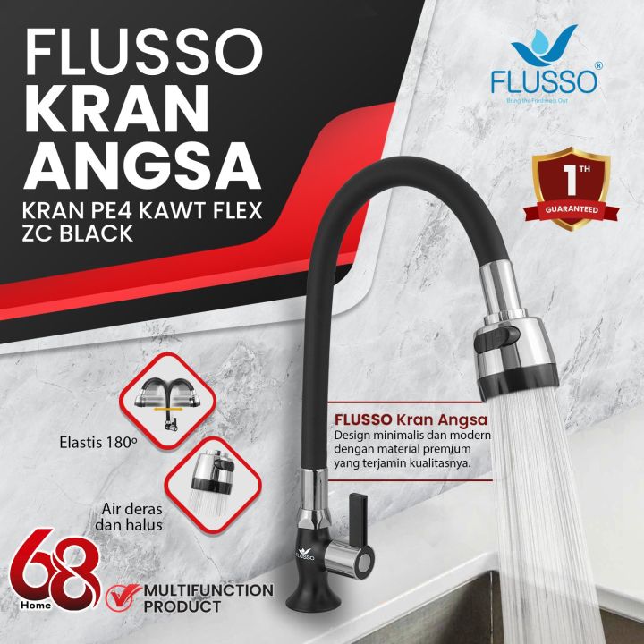 Flusso Kran Angsa Flexible Kran Wastafel Model Engkol Black Series Keran Bak Cuci Piring 8216